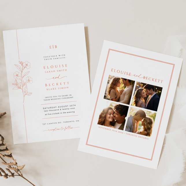 Minimal Orange Floral Wedding Invitation Photo (Creator Uploaded)