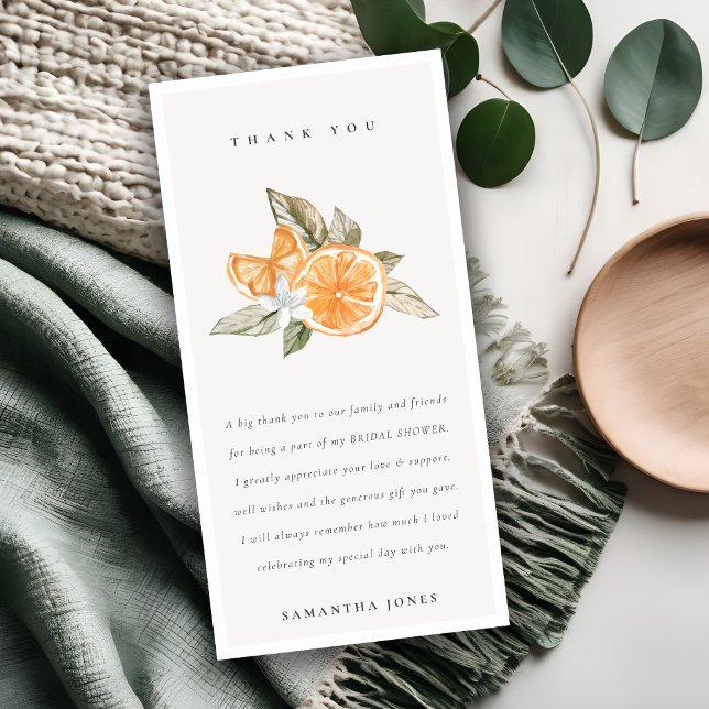 Minimal Orange Lemon Botanical Boho Bridal Shower Thank You Card (Creator Uploaded)