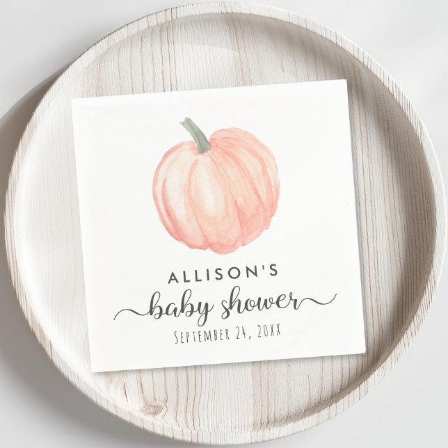Minimal Orange Pumpkin Watercolor Baby Shower Napkin (Creator Uploaded)