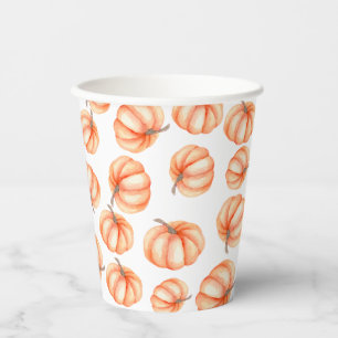 Minimal Orange Pumpkin Watercolor Halloween Fall  Paper Cups