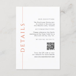 Minimal Orange Wedding Details Insert QR Code