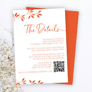 Minimal Orange Wedding RSVP Online QR Code Details Enclosure Card