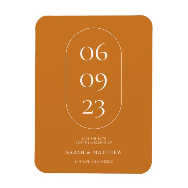 Minimal Oval Date Frame Ochre Orange Wedding Magnet (Vertical)