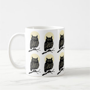 Minimal Owl Mug Black And White Forest Animal Moon
