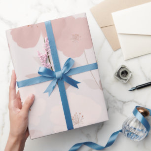 Minimal Pale Pink Flower White Floral Pattern Wrapping Paper