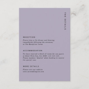 Minimal Pale Purple Modern Simple Wedding Details Enclosure Card