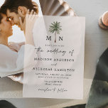 Minimal Palm Tree Monogram Wedding Vellum Invitations<br><div class="desc">Celebrate your love with our tropical palm tree wedding invitations, showcasing your monogram initials separated by a beautifully illustrated palm tree at the top, set against a sheer ivory vellum background. These chic invitations can be personalised with your names and wedding details in classic black lettering, with a modern hand-lettered...</div>