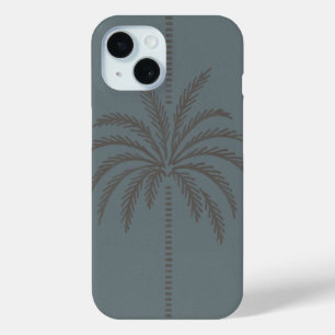 Minimal Palm Tree Pattern Blue Grey Tropical  iPhone 15 Case