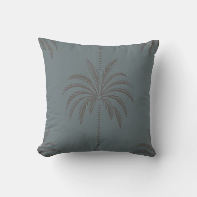 Minimal Palm Tree Pattern Blue Grey Tropical  Cushion (Front)