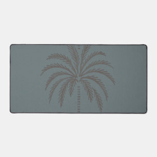 Minimal Palm Tree Pattern Blue Grey Tropical Desk Mat