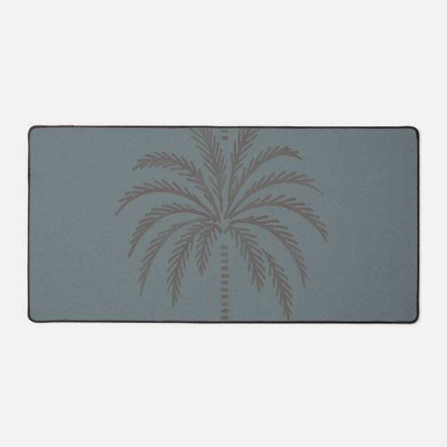 Minimal Palm Tree Pattern Blue Grey Tropical  Desk Mat (Front)