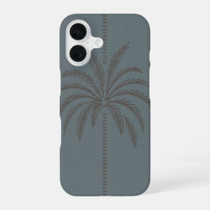 Minimal Palm Tree Pattern Blue Grey Tropical  iPhone 16 Case