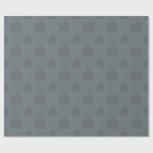 Minimal Palm Tree Pattern Blue Grey Tropical  Wrapping Paper