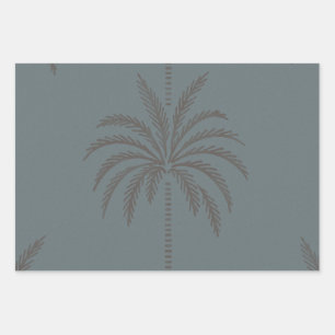 Minimal Palm Tree Pattern Blue Grey Tropical  Wrapping Paper Sheet