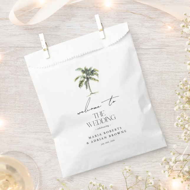 Minimal Palm Tree Tropical Beach Wedding Welcome  Favour Bags (Clipped)