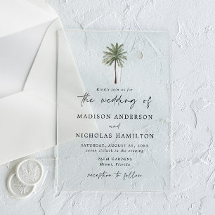 Minimal Palm Tree Wedding Acrylic Invitations