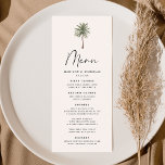 Minimal Palm Tree Wedding Menu<br><div class="desc">Tropical wedding menu featuring a single palm tree at the top of the design with "Menu" displayed in a modern black calligraphy script on an ivory background. Personalise the palm tree wedding menu with your names, wedding date, and menu below. The beach wedding menu reverses to a dark green background...</div>