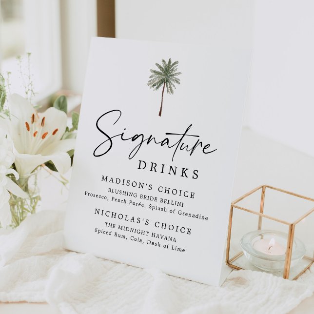 Minimal Palm Tree Wedding Signature Drinks Pedestal Sign (Creator Uploaded)