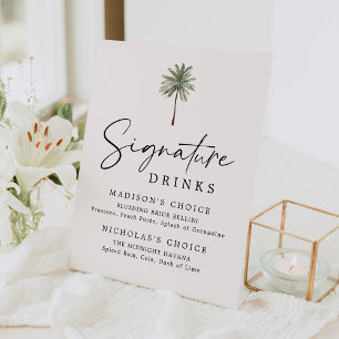 Minimal Palm Tree Wedding Signature Drinks Pedestal Sign
