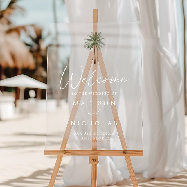 Minimal Palm Tree Wedding Welcome Acrylic Sign (Creator Uploaded)