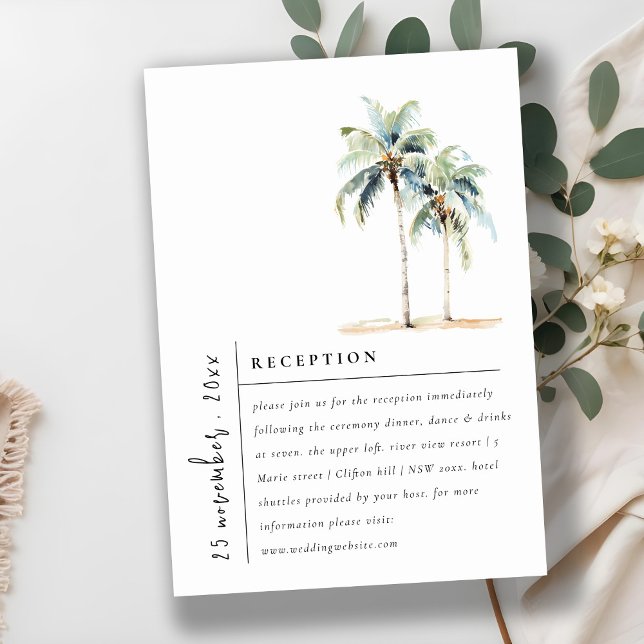 Minimal Palm Trees Tropical Wedding Reception Enclosure Card (Creator Uploaded)