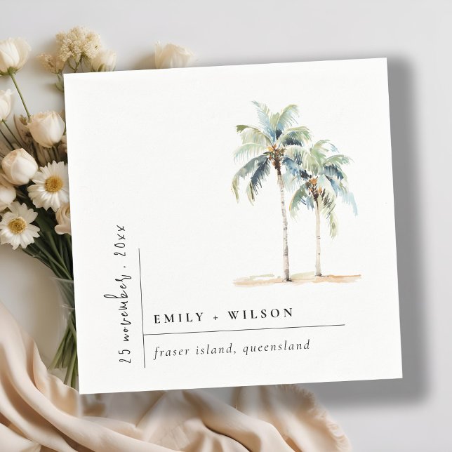 Minimal Palm Trees Watercolor Tropical Wedding Napkin (Creator Uploaded)