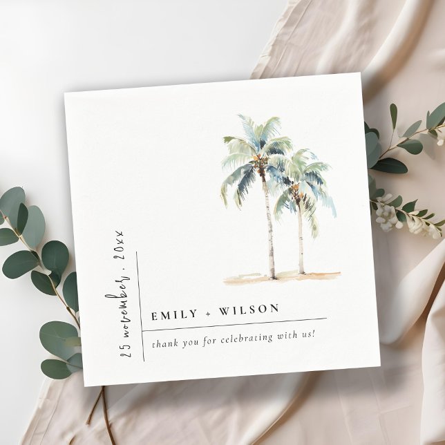 Minimal Palm Trees Watercolor Tropical Wedding Napkin (Creator Uploaded)