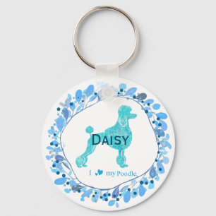 Minimal Pastel Blue Poodle Custom Name & Photo Key Ring