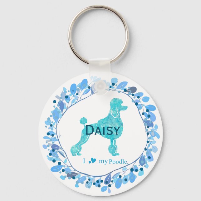 Minimal Pastel Blue Poodle | Custom Name & Photo Key Ring (Front)