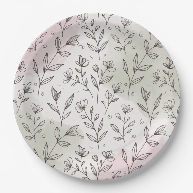 Minimal Pastel Boho Botanical Paper Plate (Front)