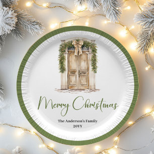 Minimal Pastel Christmas Custom Family Name Paper  Paper Plate