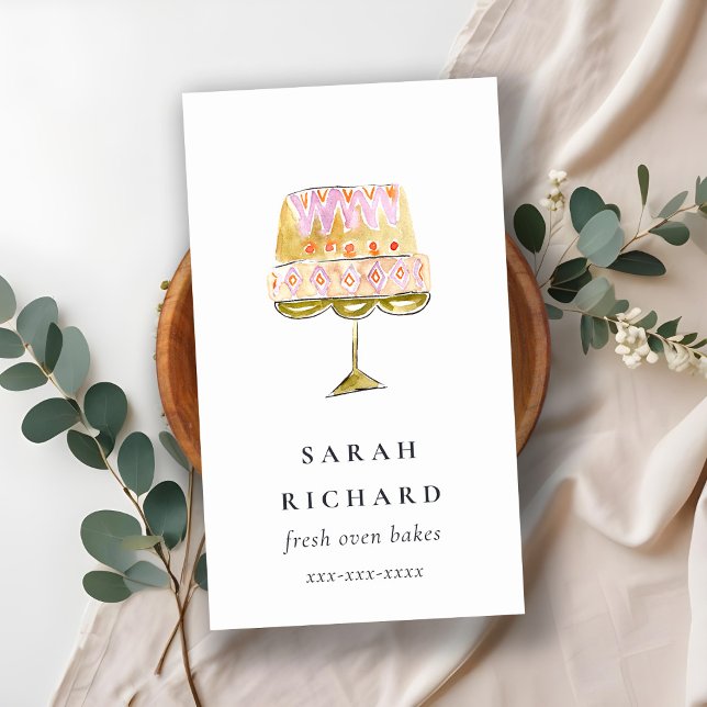 Minimal Pastel Colourful Watercolor Cake Bakery Business Card (Creator Uploaded)