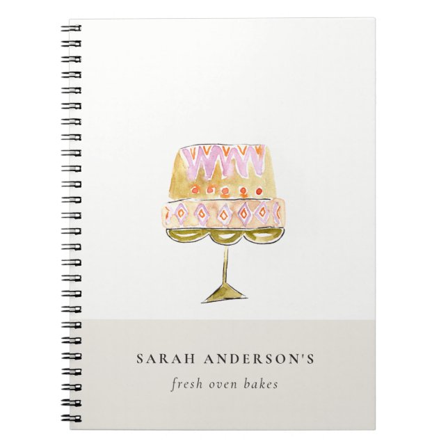 Minimal Pastel Colourful Watercolor Cake Bakery Notebook (Front)