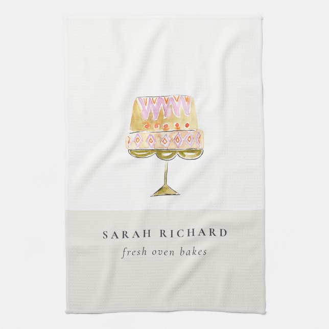 Minimal Pastel Colourful Watercolor Cake Bakery Tea Towel (Vertical)