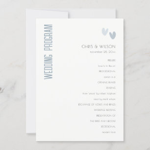 Minimal Pastel Dusky Blue Hearts Wedding Program Invitation