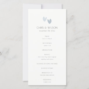 Minimal Pastel Dusky Blue Hearts Wedding Program Thank You Card