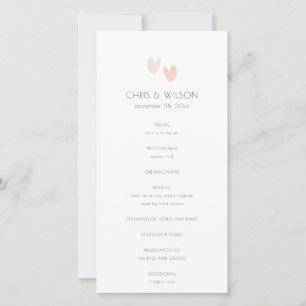 Minimal Pastel Dusky Pink Hearts Wedding Program Thank You Card