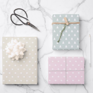 Minimal Pastel pink green beige Scandi Christmas Wrapping Paper Sheet