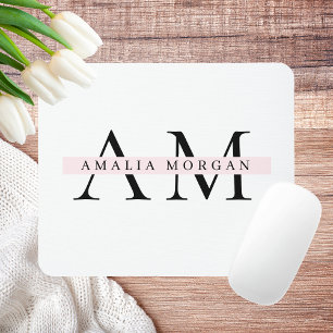 Minimal Pastel Pink Initial & Name Personalised  Mouse Pad