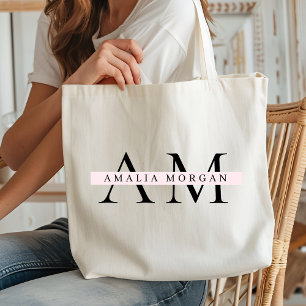 "Minimal Pastel Pink Initial & Name Personalised  Tote Bag