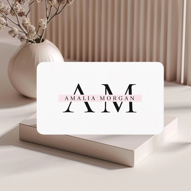 Minimal Pastel Pink Initial & Personalised  Business Card (Creator Uploaded)