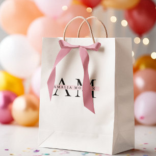 Minimal Pastel Pink Initial & Personalised  Medium Gift Bag