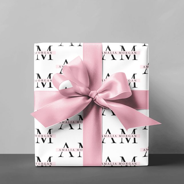 Minimal Pastel Pink Initial & Personalised  Wrapping Paper (Creator Uploaded)