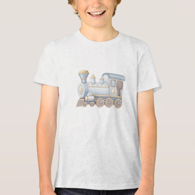 Minimal Pastel Steam Train Illustration Tri-Blend Shirt (Front)