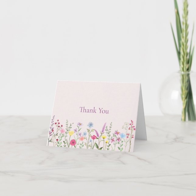 Minimal Pastel Wildflower Thank You Card (Front)