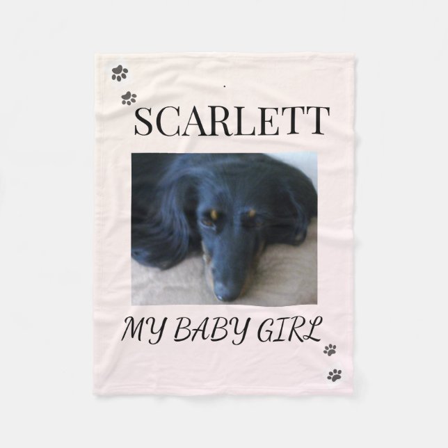 Minimal Paw Print Pet Photo Fleece Blanket (Front)