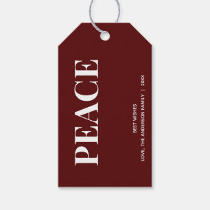 Minimal PEACE Deep Red Holiday Gift Tags