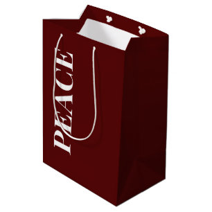 Minimal PEACE   Deep Red Holiday Medium Gift Bag