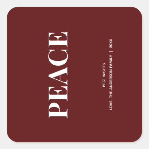 Minimal PEACE   Deep Red Holiday Square Sticker