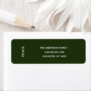 Minimal PEACE Forest Green Holiday Address Label